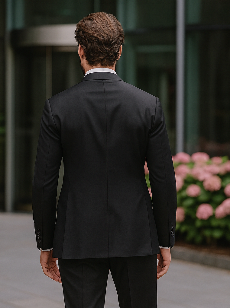 Steve Harvey Suits Brand - Mens Black Suit - Designer Brand Suit No Pleated Pants Modern Fit