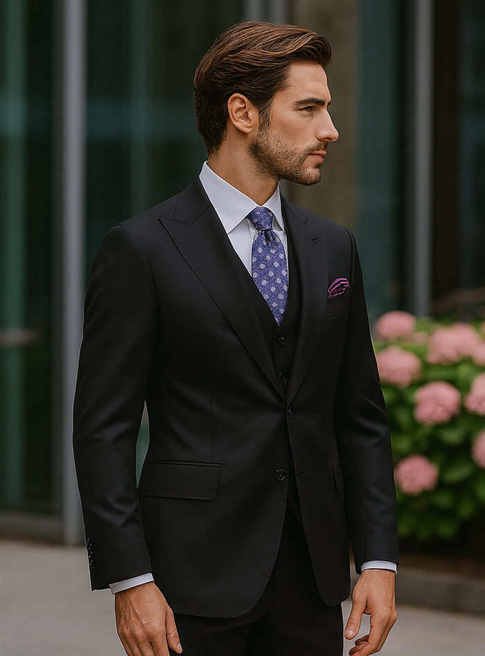 Steve Harvey Suits Brand - Mens Black Suit - Designer Brand Suit No Pleated Pants Modern Fit