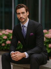 Steve Harvey Suits Brand - Mens Black Suit - Designer Brand Suit No Pleated Pants Modern Fit