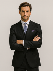 Steve Harvey Suits Brand - Mens Black Suit - Designer Brand Suit No Pleated Pants Modern Fit
