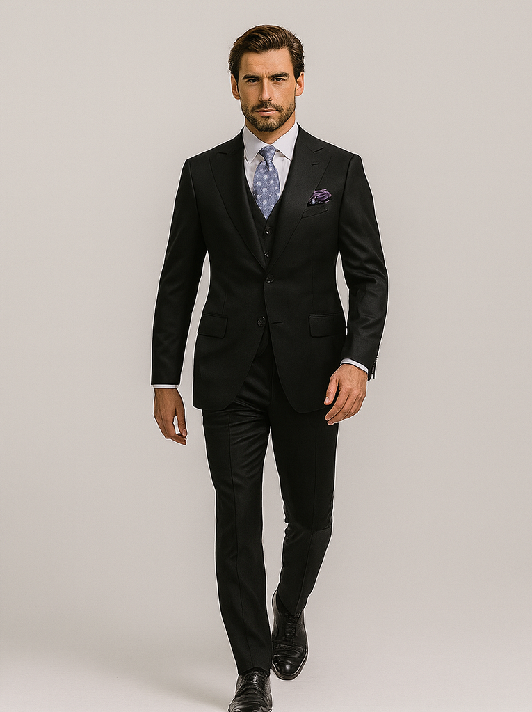 Steve Harvey Suits Brand - Mens Black Suit - Designer Brand Suit No Pleated Pants Modern Fit