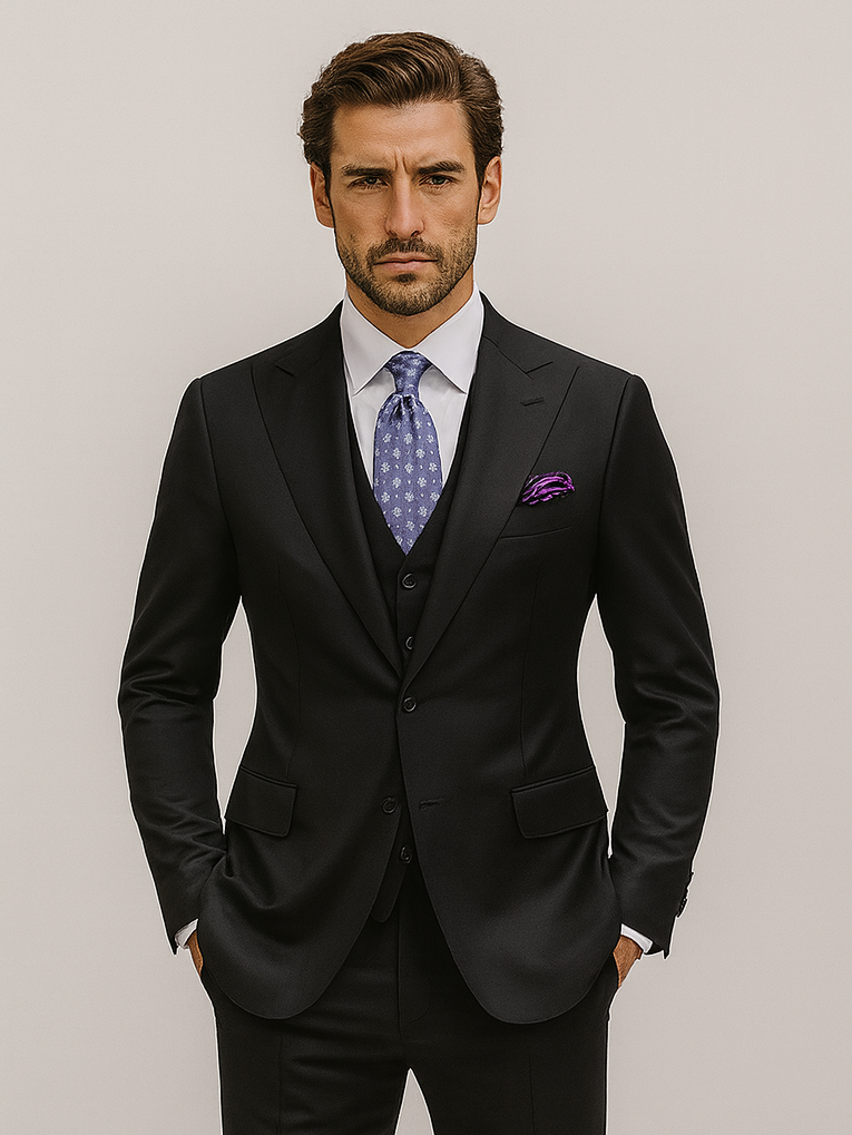 Steve Harvey Suits Brand - Mens Black Suit - Designer Brand Suit No Pleated Pants Modern Fit