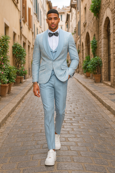 2025 Prom Special Blue Tuxedo Suit w/ Double-Breasted Vest by Tazzio 8   - from alligatorwarehouse.com