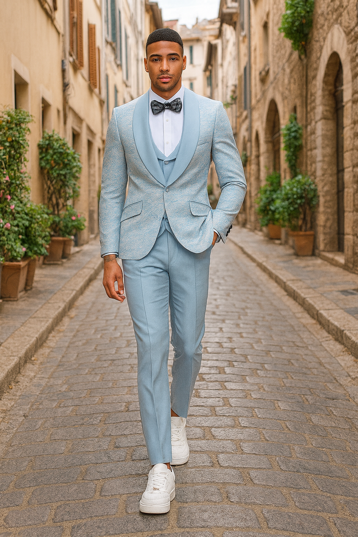 2026 Prom Special Blue Tuxedo Suit w/ Double-Breasted Vest by Tazzio