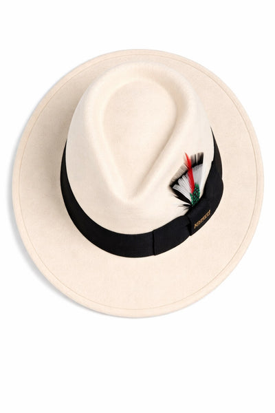 Gangster 100% Austrailian Wool Crushable Mens Fedora Hat - Removable Feather Gangster White/Black Mens Fedora Hat