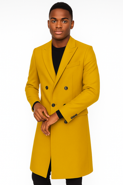 Men's Gold 44Inch Long Double Breasted Overcoat Winter Men's Topcoat Sale 8   - from alligatorwarehouse.com