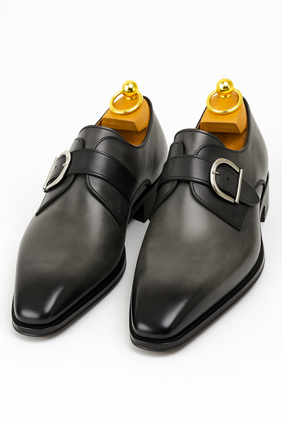 Mens Carrucci Classic Leather Fade Single D-Buckle Monk Strap Dress Shoe in Chestnut 25   - from alligatorwarehouse.com