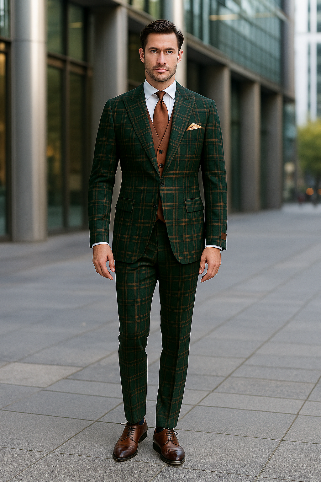 Mens Green Suit - Designer Brand Suit No Pleated Pants Modern Fit