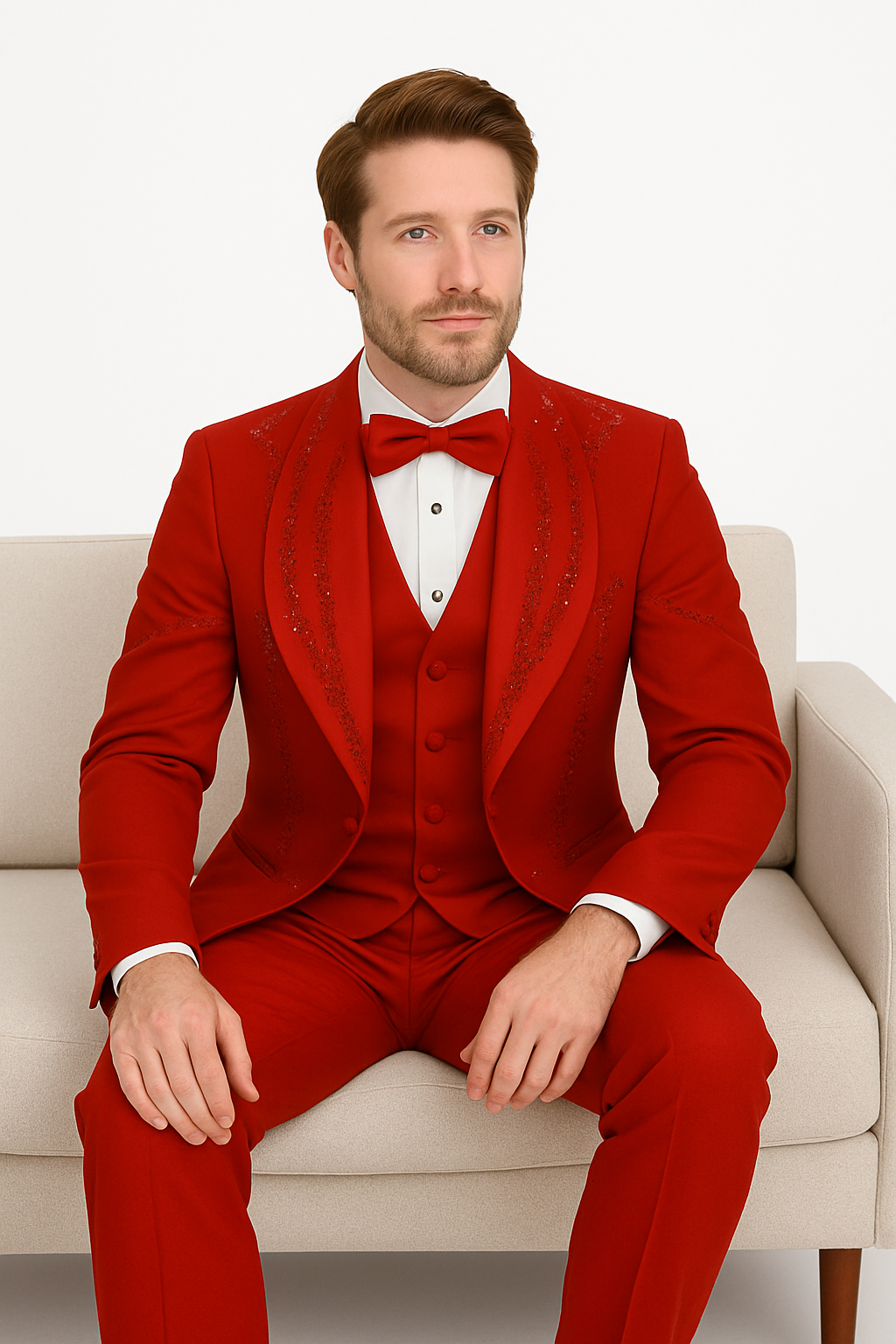 Italian Red Wool 3-Piece Modern Fit Tuxedo