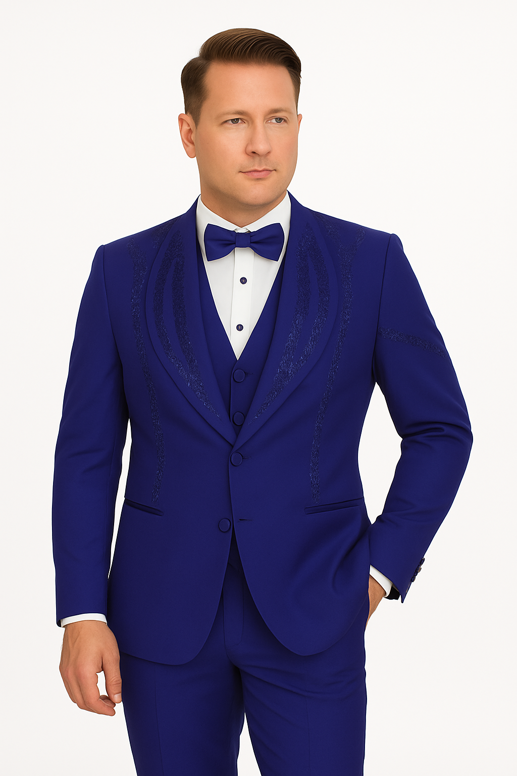 Royal Blue Italian Wool 3-Piece Modern Fit Tuxedo 2   - from alligatorwarehouse.com