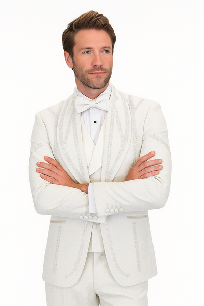 Italian Wool 3-Piece Modern Fit White Tuxedo 2   - from alligatorwarehouse.com
