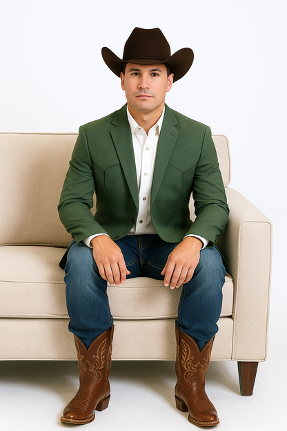 Western Blazer - Saco Para Hombre - Mens Double Button Western Green Blazer