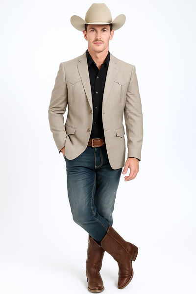 Western Blazer - Saco Para Hombre -Mens Double Button Western Taupe Blazer 6   - from alligatorwarehouse.com