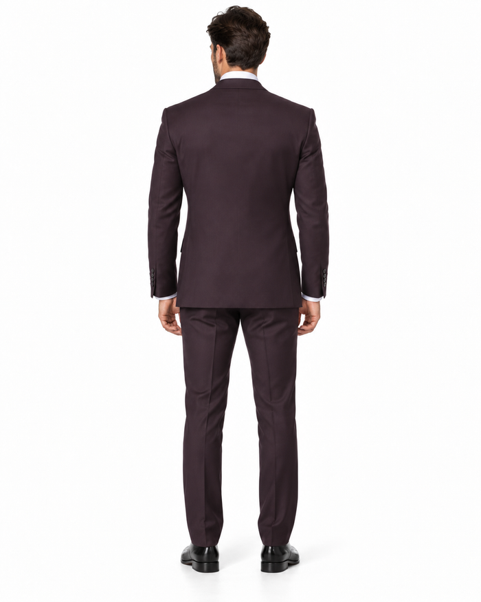Mens 2 Button Modern Fit Vested Wool Suit in Eggplant