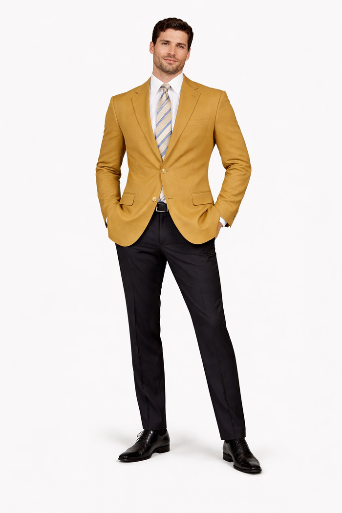Mens 2 Button Rayon Fabric Dress Blazer in Gold