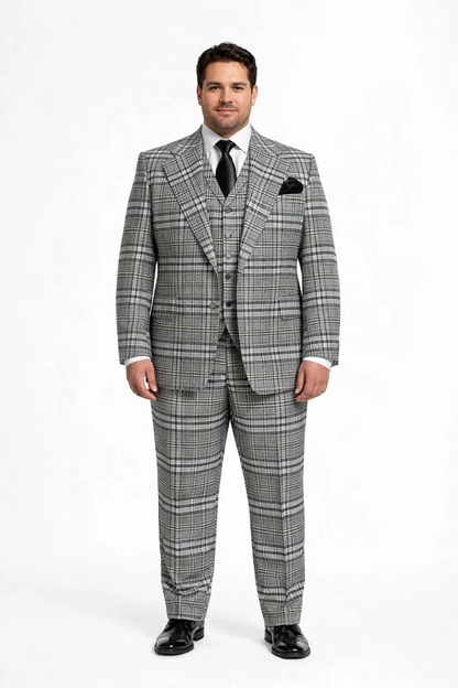 Suits With Baggy Pleated Pants - Wide Leg Pants 100% Wool - Classic Fit in One Button 3 Piece Suit by Rossiman