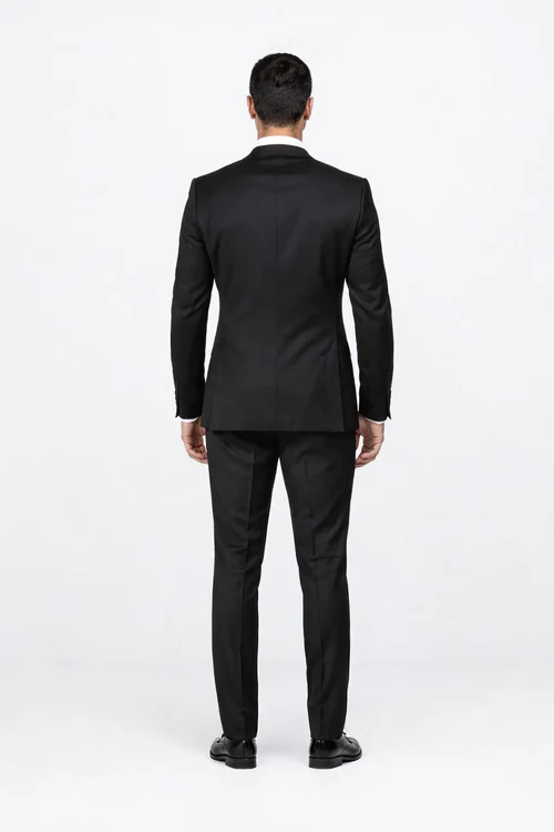 Suits With Baggy Pleated Pants - Wide Leg Pants 100% Wool - Classic Fit in Black Color by Rossiman