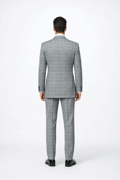 Grey Prince of Wales Check Suit – Rossiman Glen Plaid Double-Breasted Two-Piece for Men
