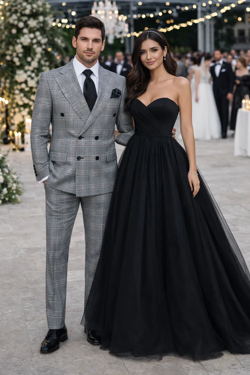 Grey Prince of Wales Check Suit – Rossiman Glen Plaid Double-Breasted Two-Piece for Men