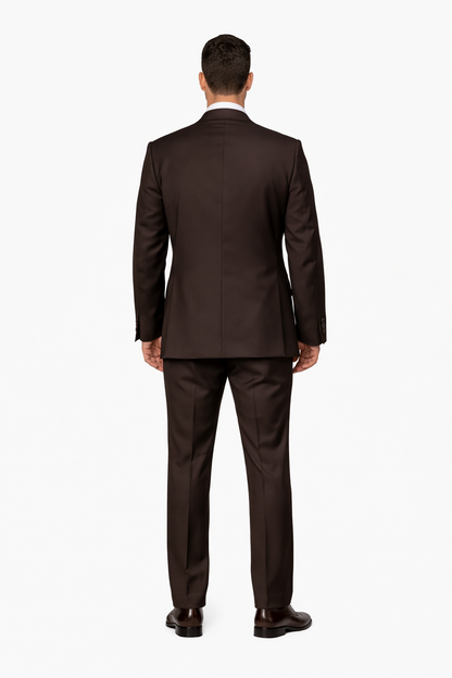 Suits With Baggy Pleated Pants - Wide Leg Pants 100% Wool - Classic Fit in Brown One Button 3 Piece Suit  by Rossiman