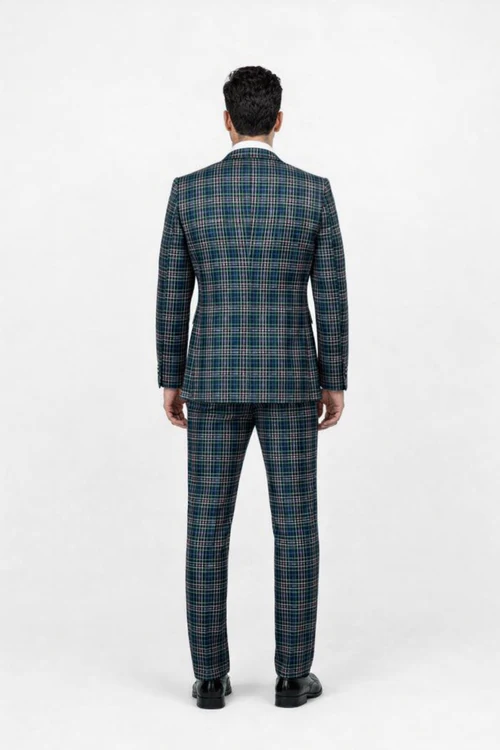 Suits With Baggy Pleated Pants - Wide Leg Pants 100% Wool - Classic Fit in Green Color by Rossiman