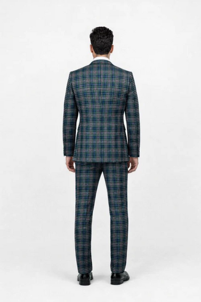 Suits With Baggy Pleated Pants - Wide Leg Pants 100% Wool - Classic Fit in Green Color by Rossiman