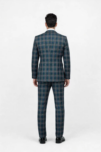 Suits With Baggy Pleated Pants - Wide Leg Pants 100% Wool - Classic Fit in Green Color by Rossiman