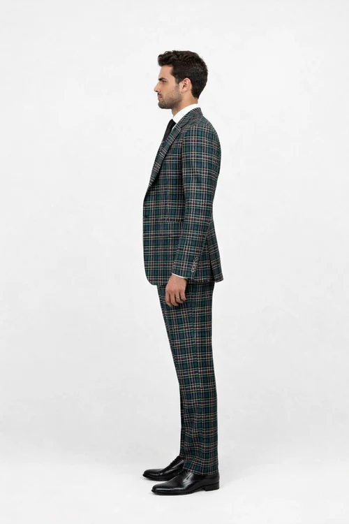 Suits With Baggy Pleated Pants - Wide Leg Pants 100% Wool - Classic Fit in Green Color by Rossiman