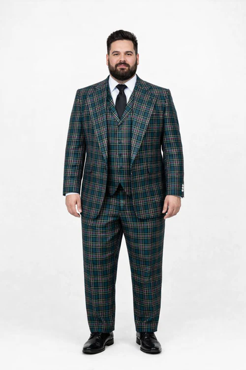 Suits With Baggy Pleated Pants - Wide Leg Pants 100% Wool - Classic Fit in Green Color by Rossiman