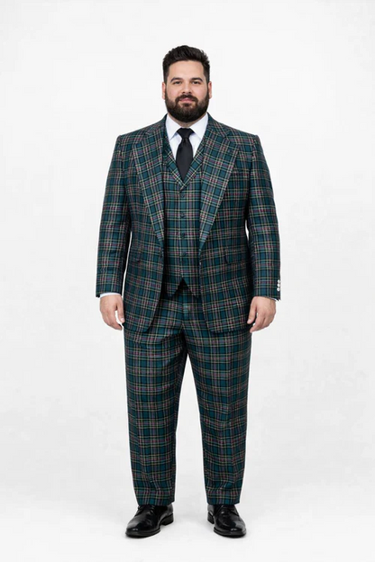 Suits With Baggy Pleated Pants - Wide Leg Pants 100% Wool - Classic Fit in Green Color by Rossiman