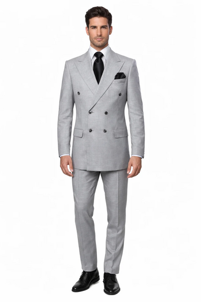 Suits With Baggy Pleated Pants - Wide Leg Pants 100% Wool - Classic Fit in Grey Color by Rossiman