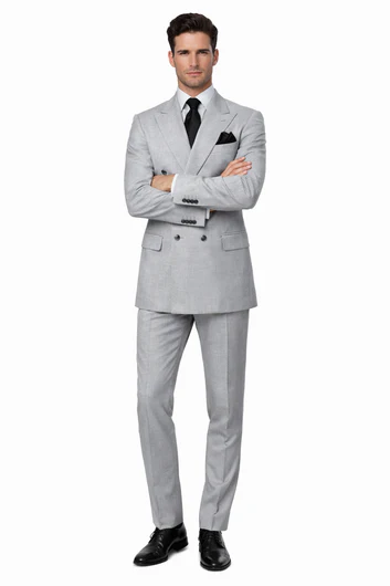 Suits With Baggy Pleated Pants - Wide Leg Pants 100% Wool - Classic Fit in Grey Color by Rossiman