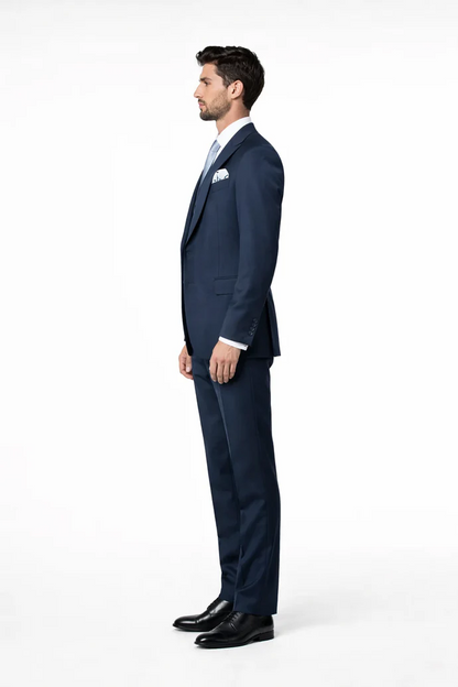 Suits With Baggy Pleated Pants - Wide Leg Pants 100% Wool - Classic Fit in Navy Single Breast Lapel by Rossiman