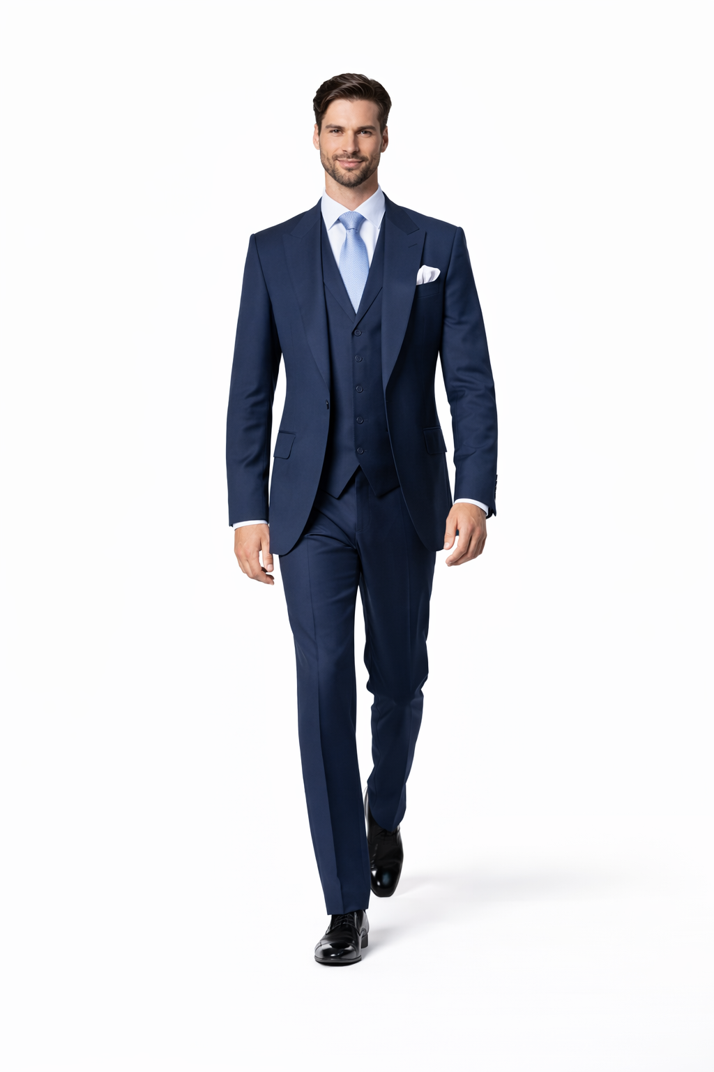 Suits With Baggy Pleated Pants - Wide Leg Pants 100% Wool - Classic Fit in Navy Single Breast Lapel by Rossiman