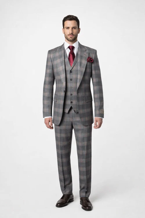 Suits With Baggy Pleated Pants - Wide Leg Pants 100% Wool - Classic Fit Single Breast Lapel Vest by Rossiman