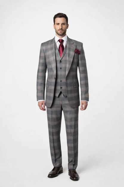 Suits With Baggy Pleated Pants - Wide Leg Pants 100% Wool - Classic Fit Single Breast Lapel Vest by Rossiman