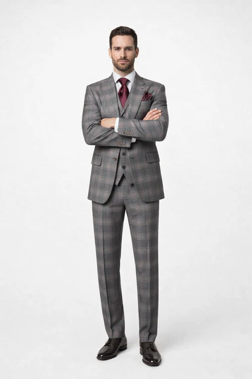 Suits With Baggy Pleated Pants - Wide Leg Pants 100% Wool - Classic Fit Single Breast Lapel Vest by Rossiman