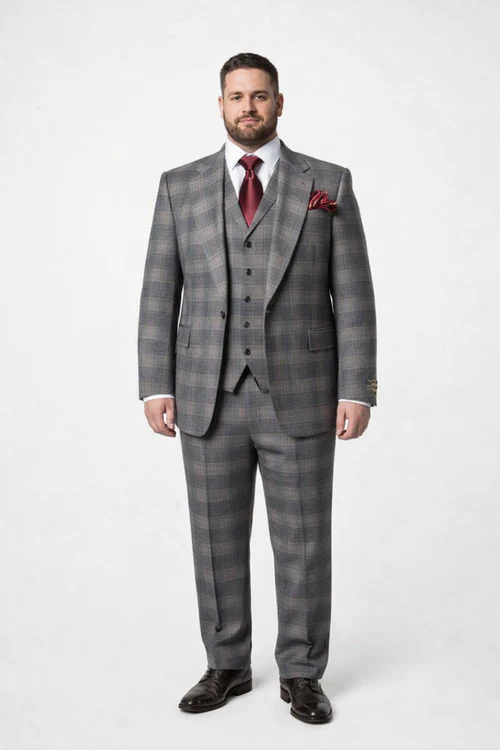 Suits With Baggy Pleated Pants - Wide Leg Pants 100% Wool - Classic Fit Single Breast Lapel Vest by Rossiman