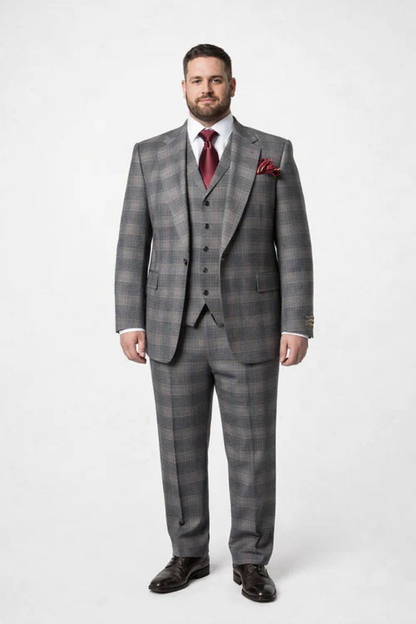 Suits With Baggy Pleated Pants - Wide Leg Pants 100% Wool - Classic Fit Single Breast Lapel Vest by Rossiman