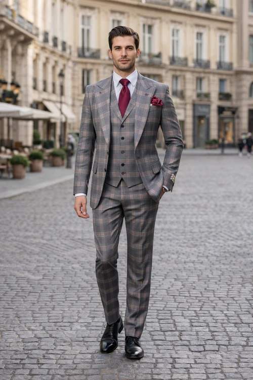 Suits With Baggy Pleated Pants - Wide Leg Pants 100% Wool - Classic Fit Single Breast Lapel Vest by Rossiman