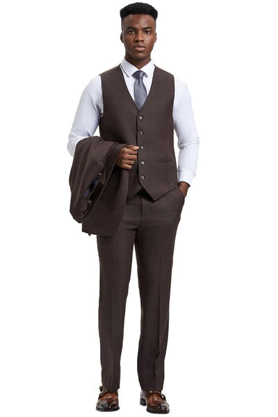 Men's Stacy Adams Vested One Button Wide Peak Lapel Windowpane Plaid Suit in Brown 5 SM161H1-65-38R  - from alligatorwarehouse.com