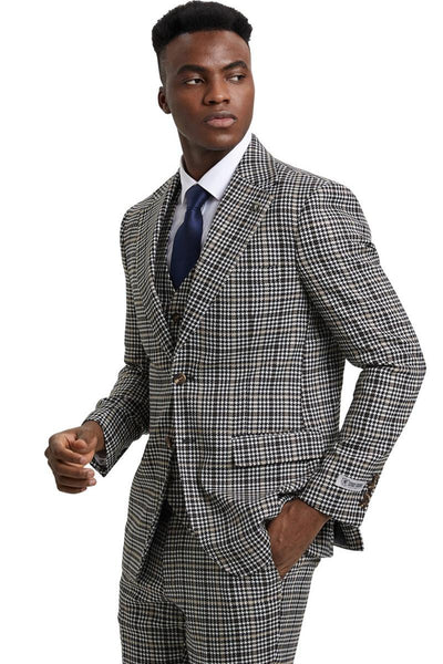 Men's Stacy Adams Vested Modern Fit Houndstooth Glen Plaid Suit in Grey & Green 7 SM162H1-02-38R  - from alligatorwarehouse.com