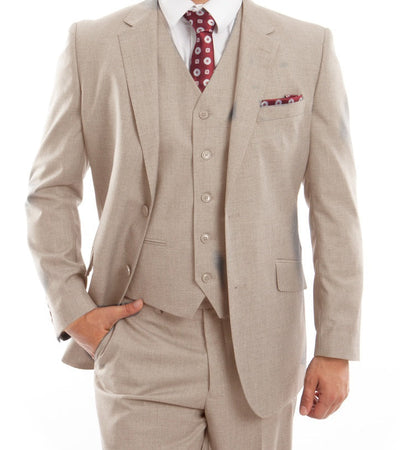 Arezzo Collection - Wool Suit Modern Fit Italian Style 3 Piece in Tan 1 SO4MW249-06-40R  - from alligatorwarehouse.com