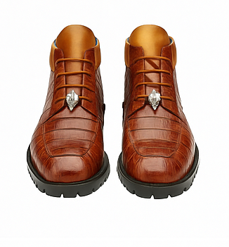 Belvedere Gallardo Men's Shoes Antique Sport Brown Exotic Caiman Crocodile Derby Split-toe Boots
