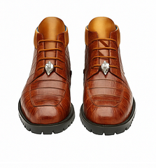 Belvedere Gallardo Men's Shoes Antique Sport Brown Exotic Caiman Crocodile Derby Split-toe Boots