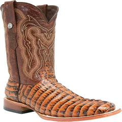 Men's Hudson Print Caiman Tail Square Toe Boots Cognac