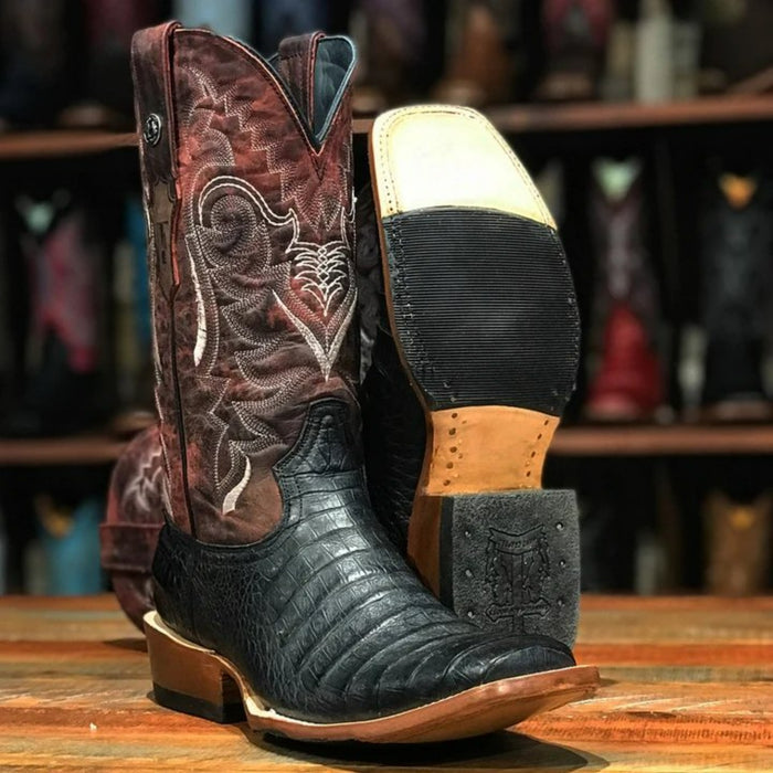 Tanner Mark Men's Print Caiman Tail Square Toe Boots Oryx