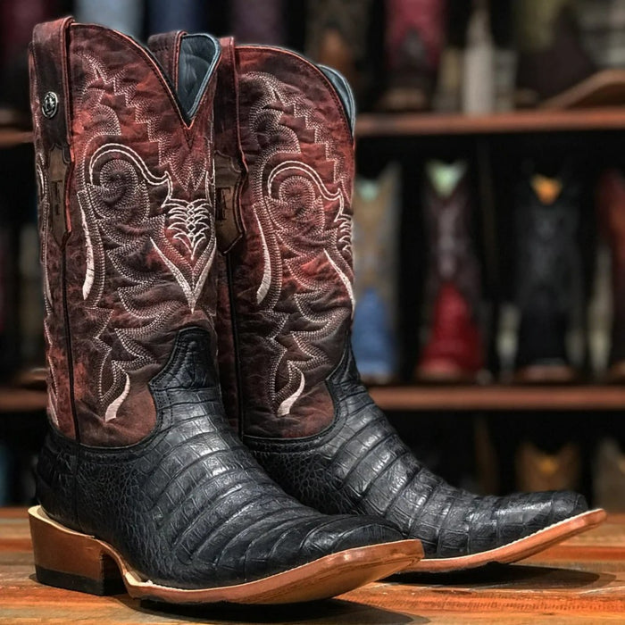 Tanner Mark Men's Print Caiman Tail Square Toe Boots Oryx