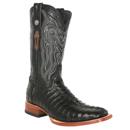 Men's Lufkin Print Caiman Tail Square Toe Boots Black