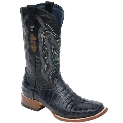 Men's Lufkin Print Caiman Tail Square Toe Boots Black
